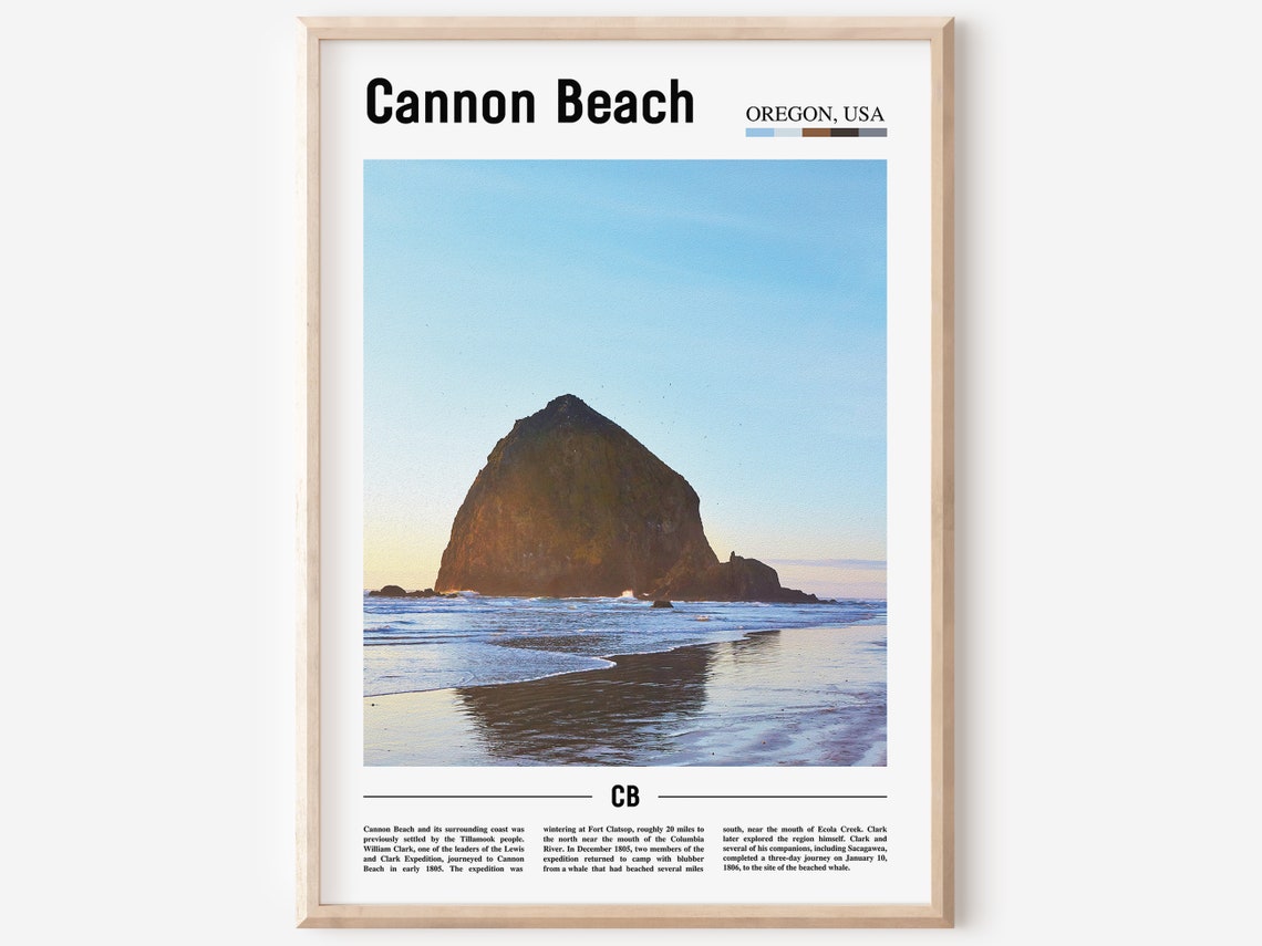 Cannon Beach Oregon Haystack Rock Ocean Sunset Minimalist Travel Print