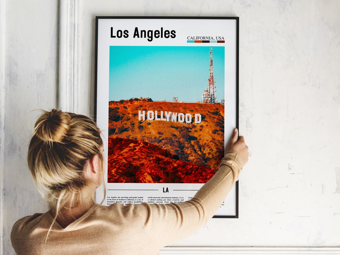 Los Angeles Hollywood Sign Dusk Hill Travel California Art Poster - Image 2