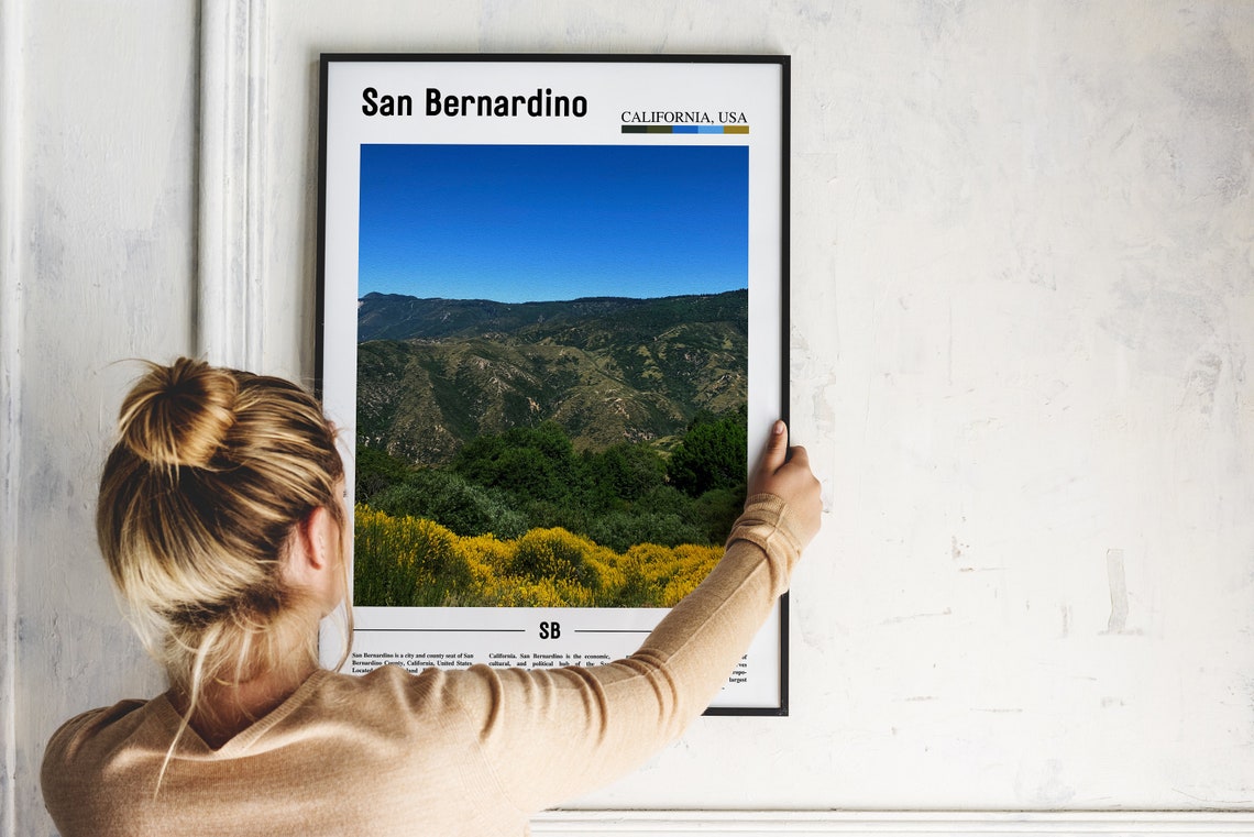 San Bernardino Print San Bernardino Poster San Bernardino Wall Art Minimal Travel Print Minimal Poster Destination Oil Painting Poster - Image 2