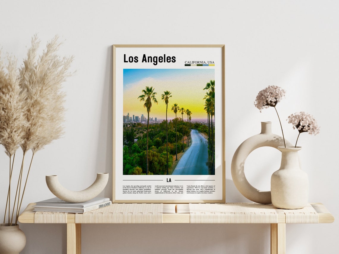Los Angeles Palm Trees Sunset Downtown Skyline Poster California - Image 3