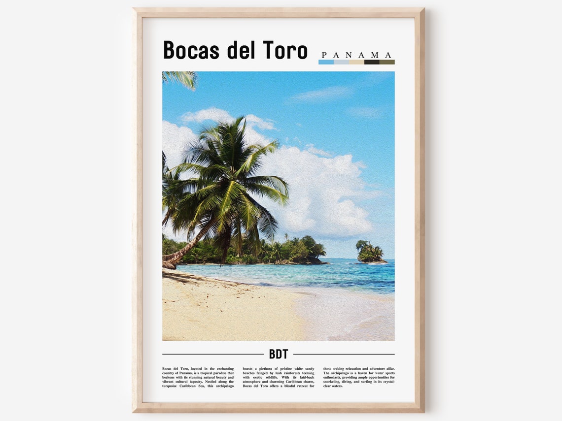Bocas del Toro Panama Tropical Beach Palm Tree Travel Poster