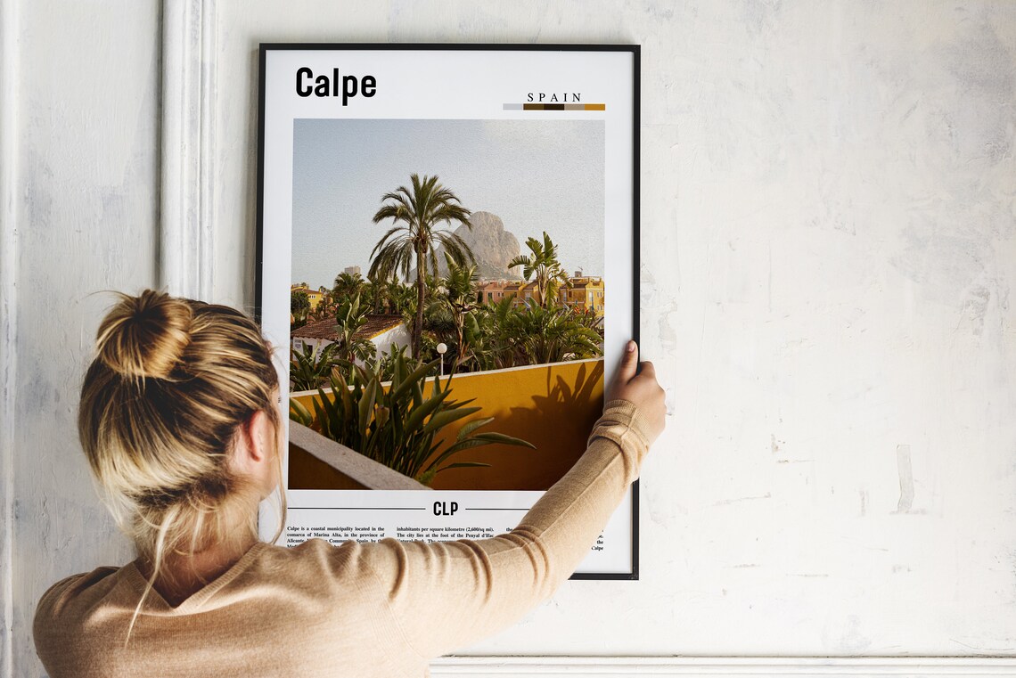 Calpe Spain Palm Trees Coastal Rock Modern Travel Photo Poster - Image 2