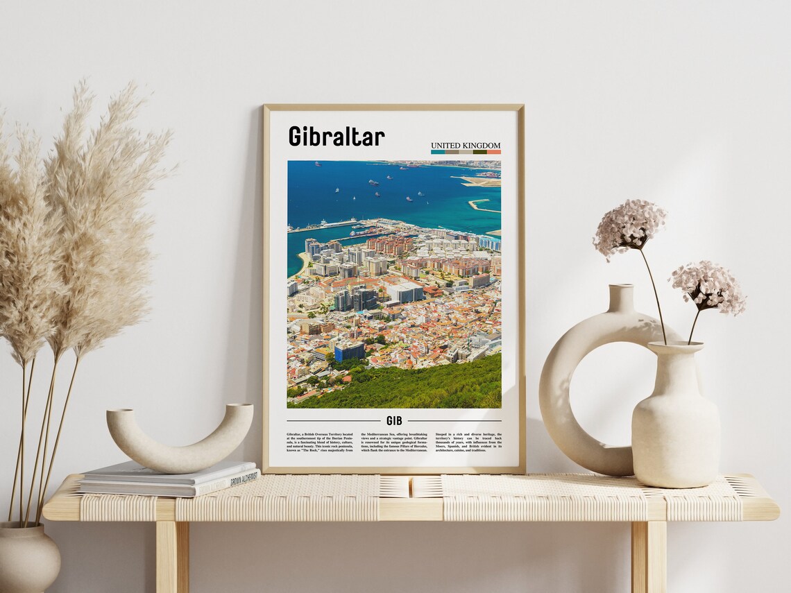 Gibraltar United Kingdom Harbor Aerial City View Travel Poster - Image 3