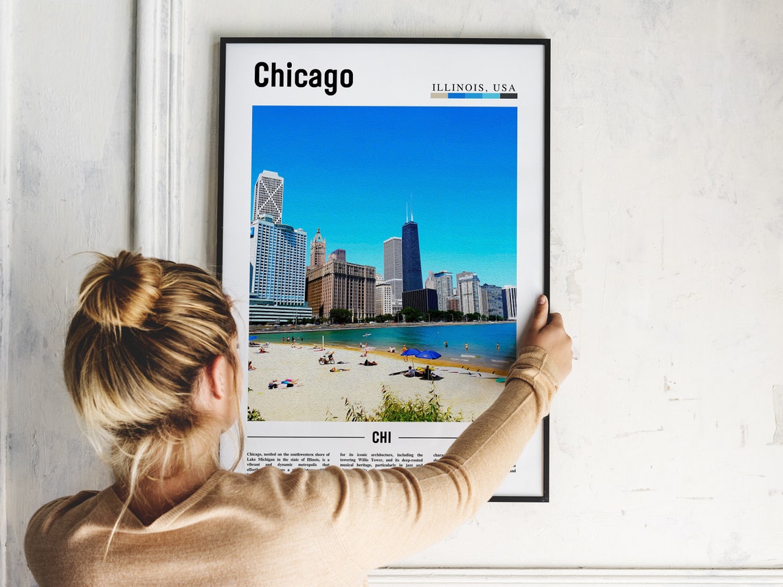 Chicago Lakefront Beach Summer Sunbathers Downtown Skyline City Poster - Image 2