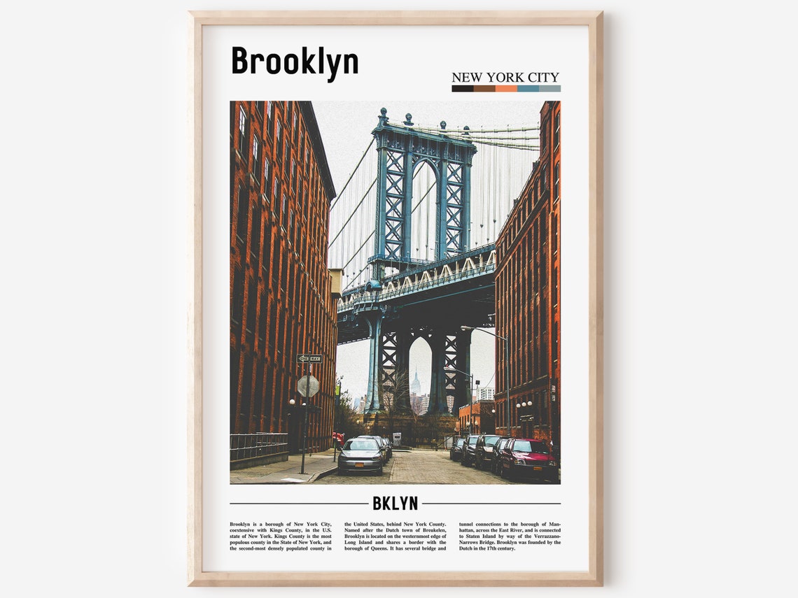Brooklyn Print Brooklyn Poster Brooklyn Wall Art Oil Painting Poster Colorful City Print City Artwork Travel Artwork Travel Wall Art