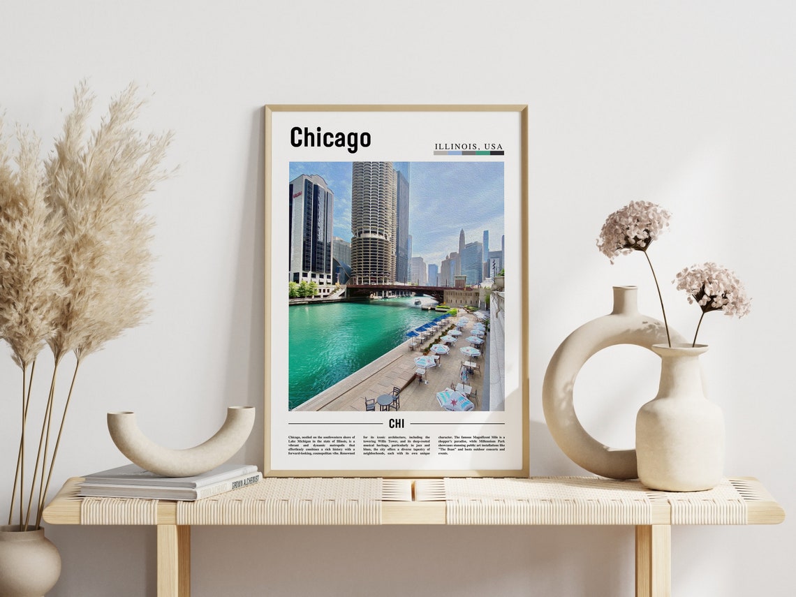 Chicago Riverwalk Marina City Twin Towers Riverside View Poster - Image 3