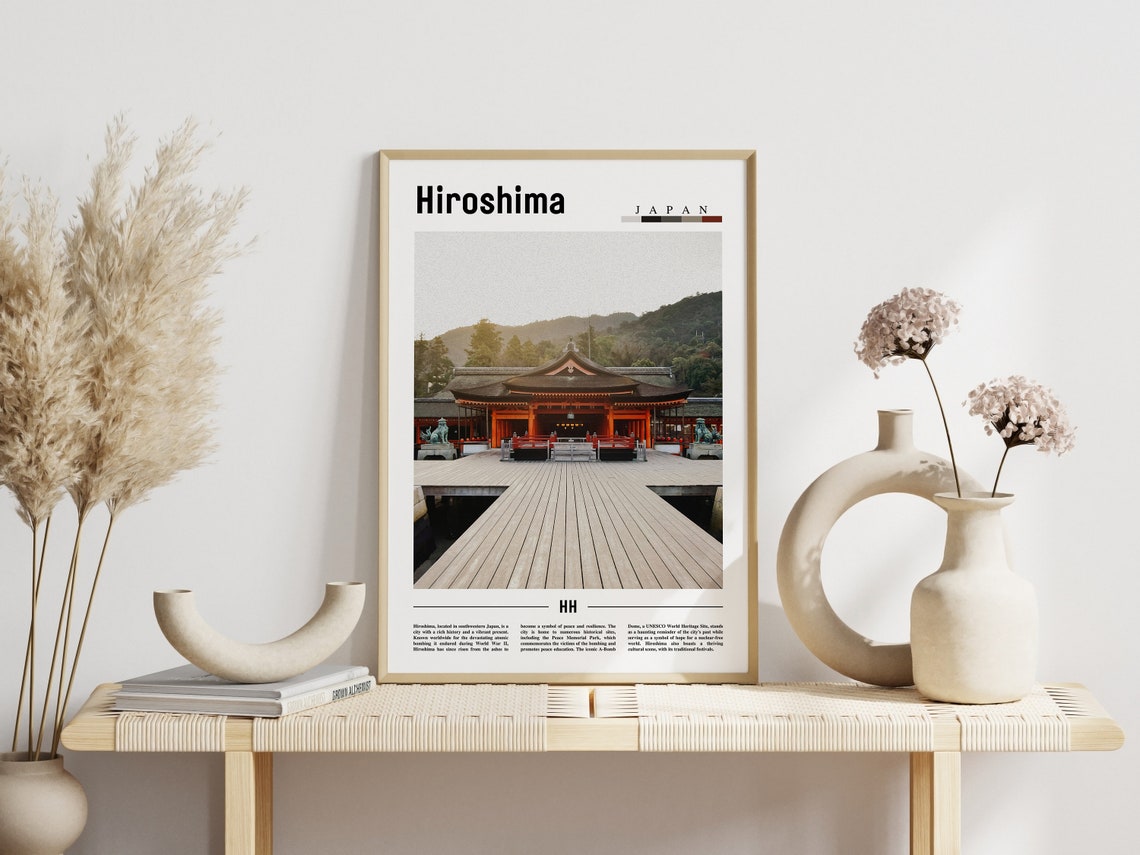 Hiroshima Japan Red Shrine on Water Minimal Travel Poster Photo - Image 3