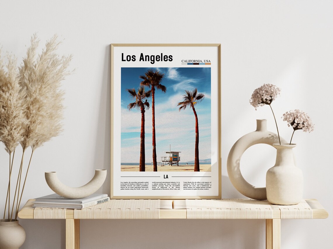 Los Angeles Beach Tall Palm Trees Lifeguard Tower Travel Poster - Image 3
