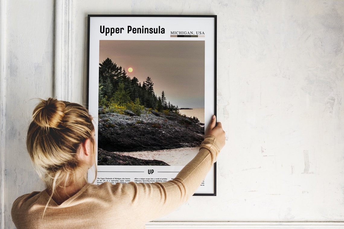 Upper Peninsula Michigan Travel Poster Lake Superior Sunset Shore - Image 2