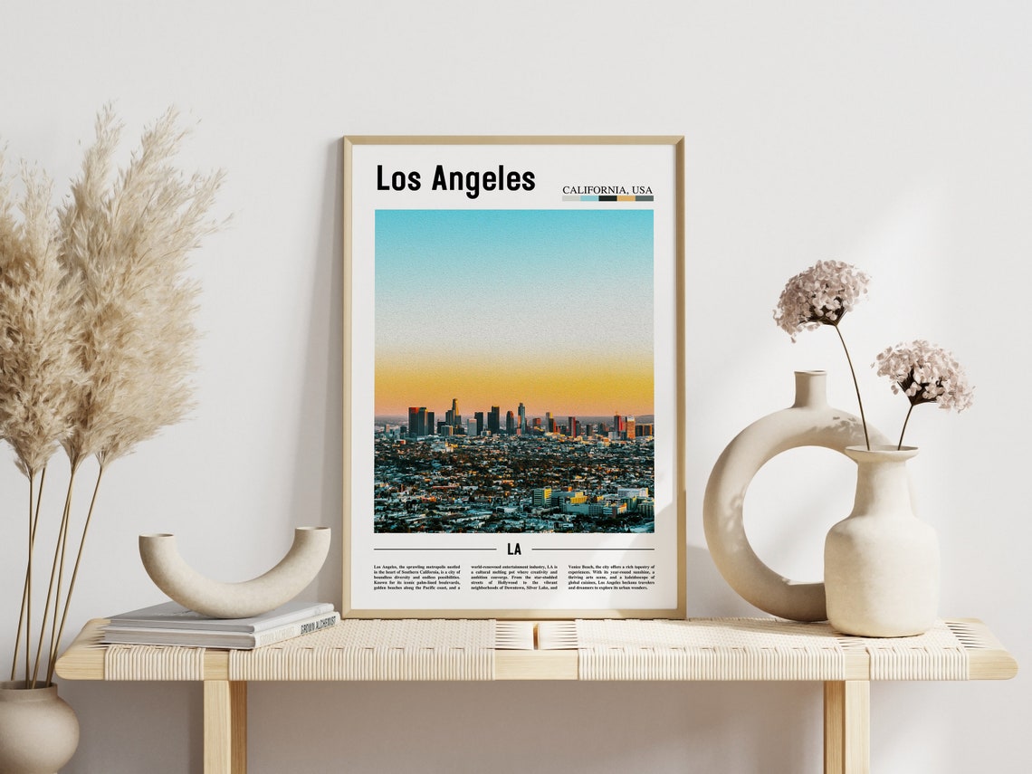 Los Angeles California Skyline Sunset Color Travel Poster Artwork - Image 3
