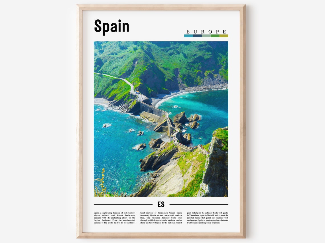 Spain Europe Rocky Coast Turquoise Ocean Cliffs Travel Poster