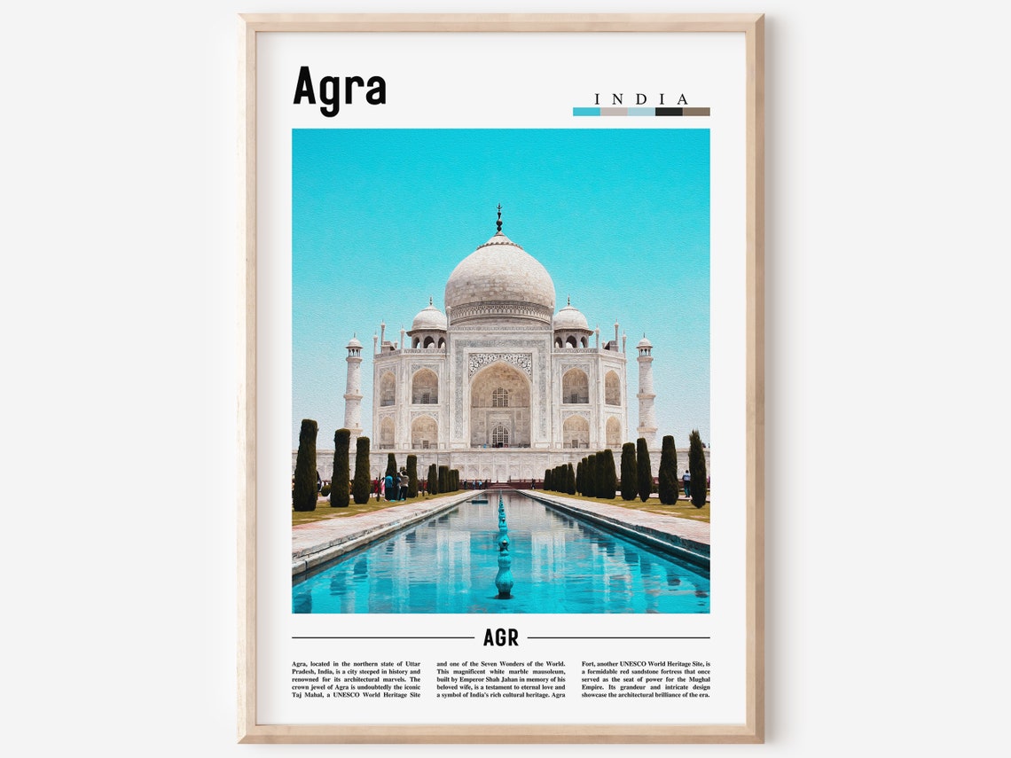 Agra India Taj Mahal Reflecting Pool Travel Poster Photo Minimal