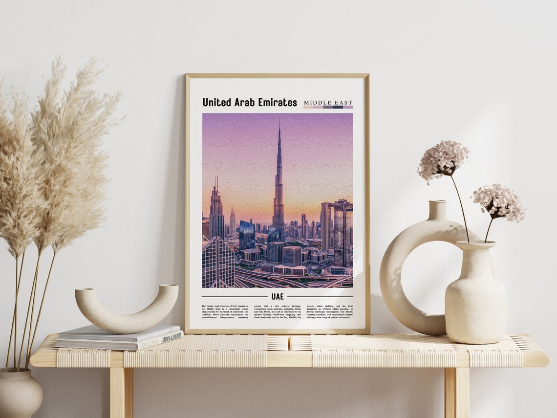 United Arab Emirates Poster United Arab Emirates Print United Arab Emirates Wall Art Minimal Travel Print Oil Painting Poster - Image 3