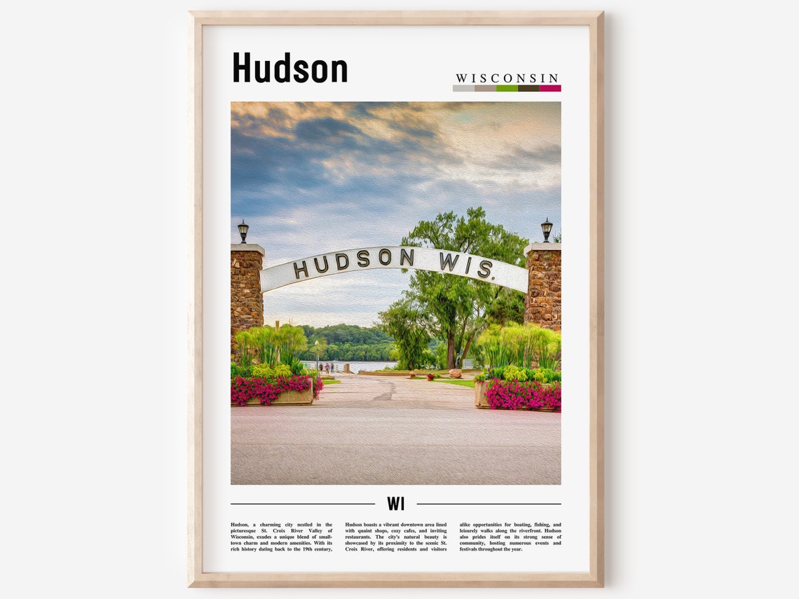 Hudson Wisconsin Lakefront Arch Sign Small Town Travel Poster