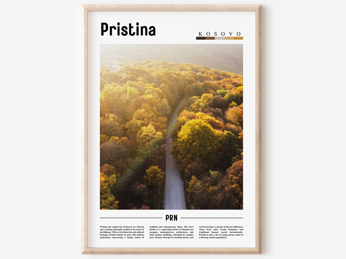 Pristina Kosovo Autumn Forest Road Aerial Golden Trees View Poster