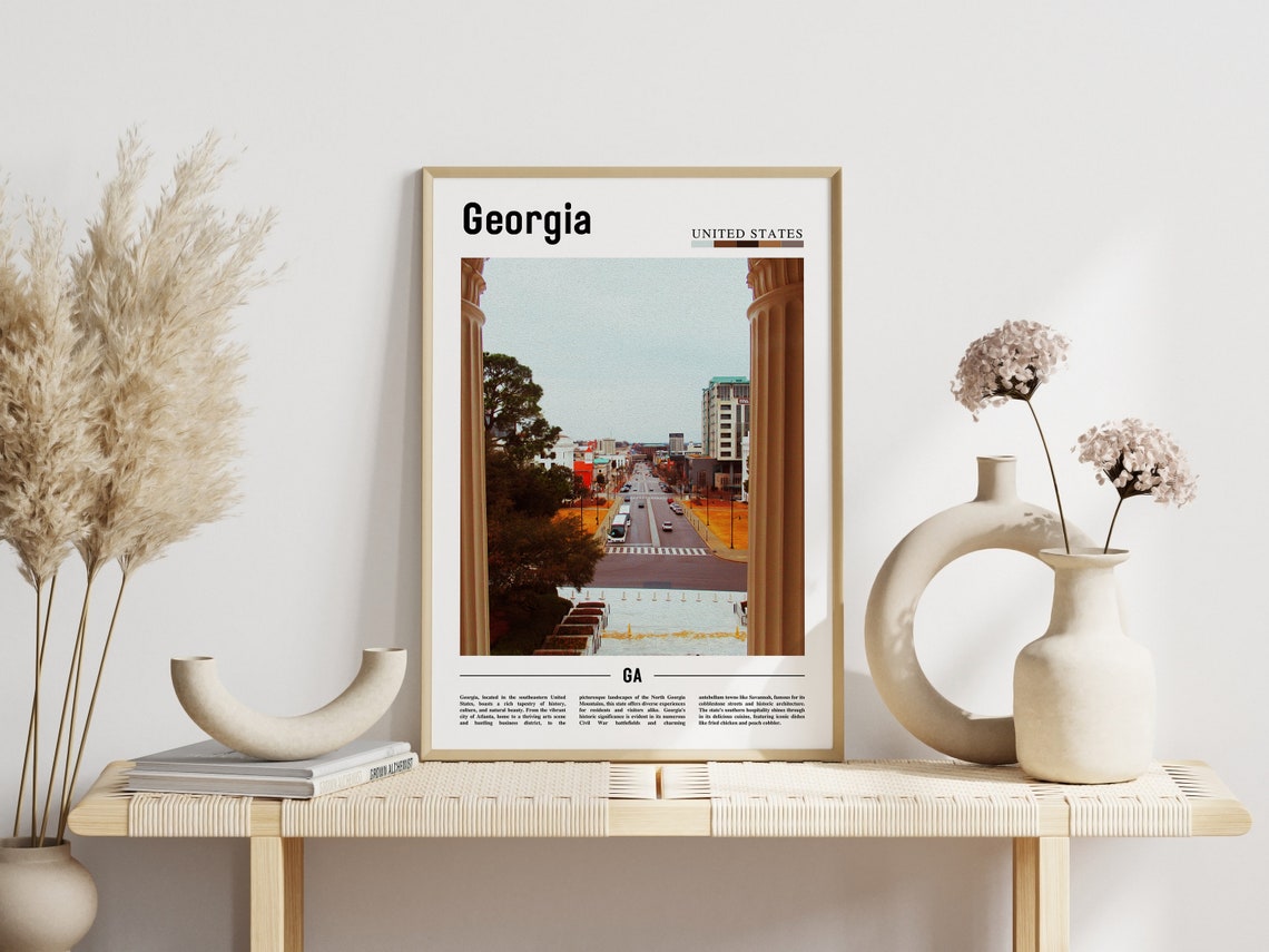Georgia United States Downtown Street Between Columns Poster - Image 3