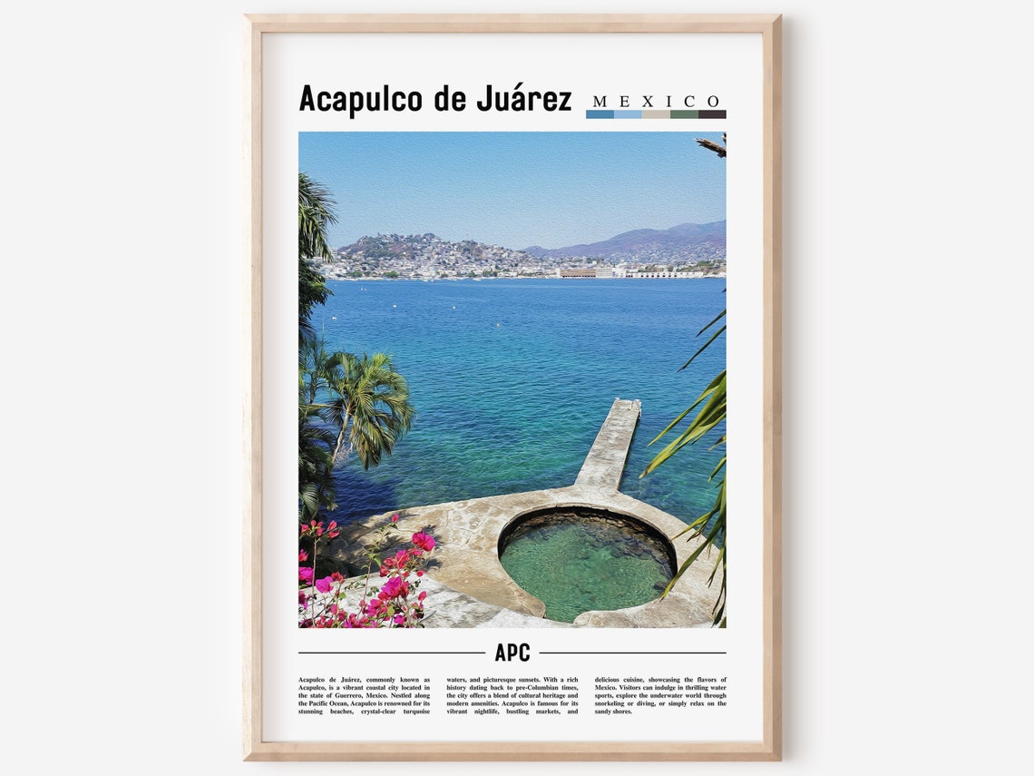 Acapulco de Juarez Mexico Bay Pier Turquoise Water Travel Poster