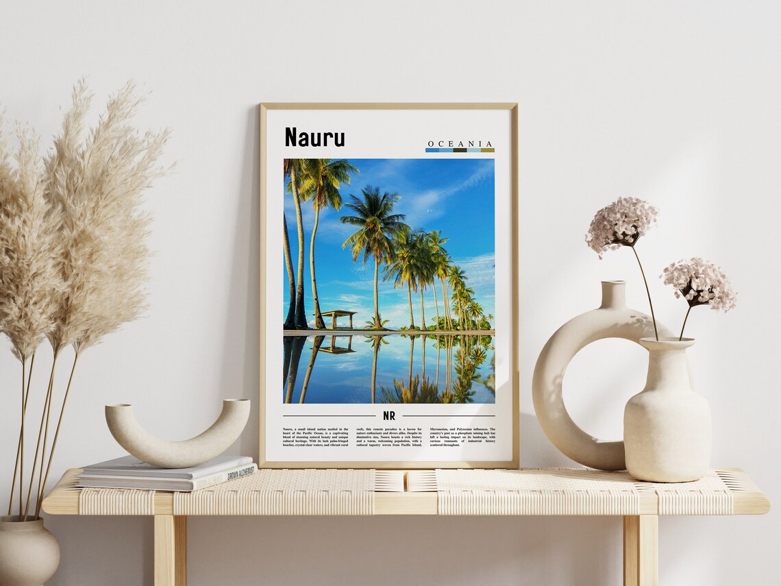 Nauru Oceania Palm Trees Mirror Lagoon Minimal Travel Poster - Image 3