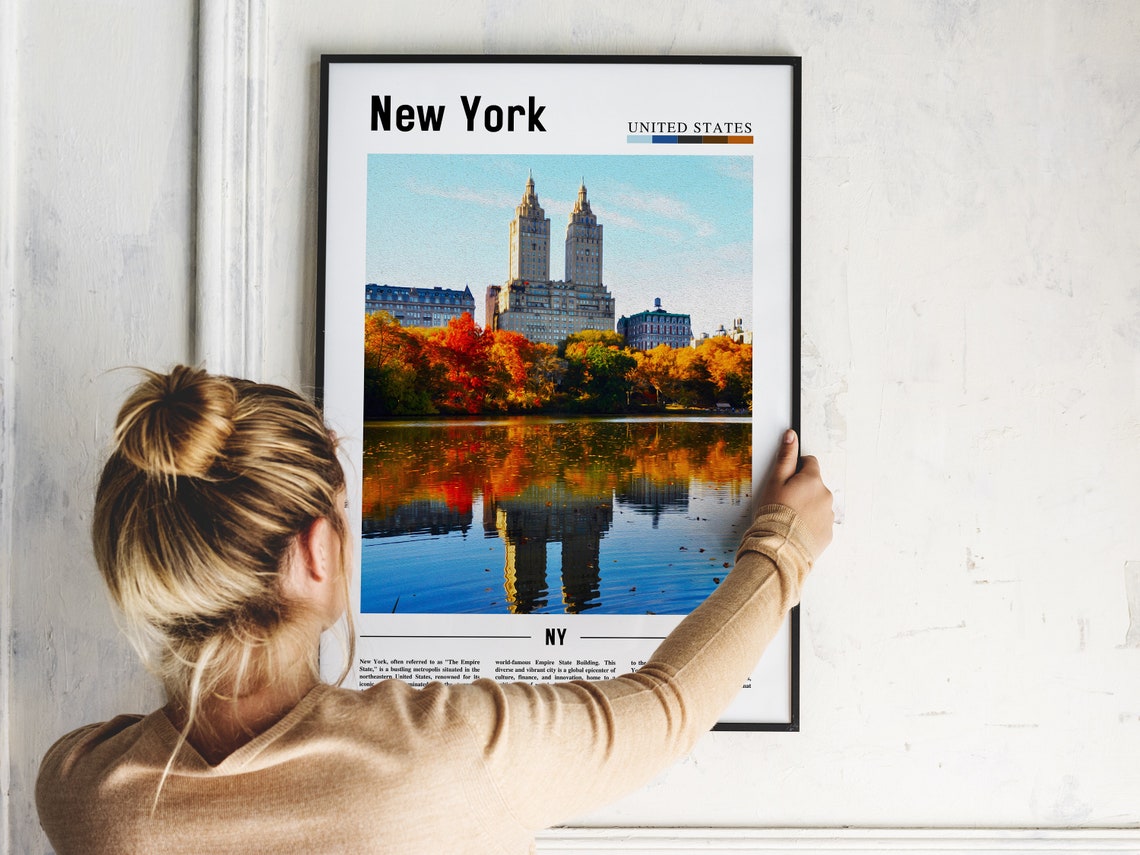 New York City Central Park Autumn Lake Reflection Travel Poster - Image 2