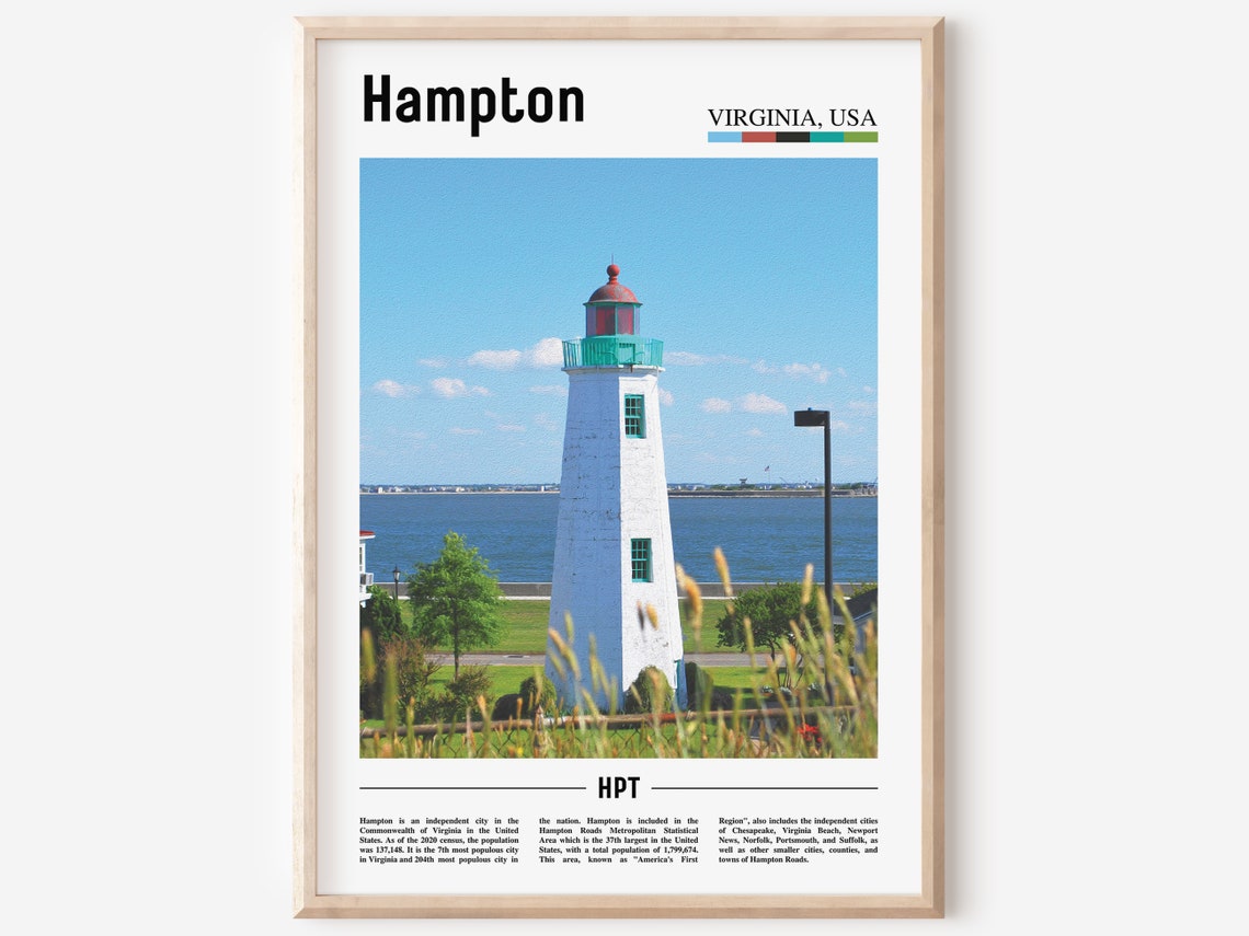 Hampton Virginia Historic White Lighthouse Blue Bay Coastline Poster