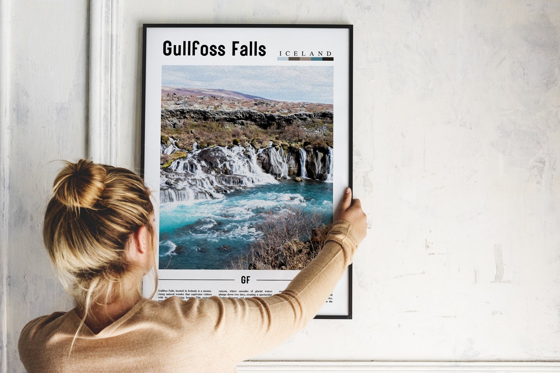 Gullfoss Falls Iceland Cascading Waterfall Golden Falls Travel Poster - Image 2