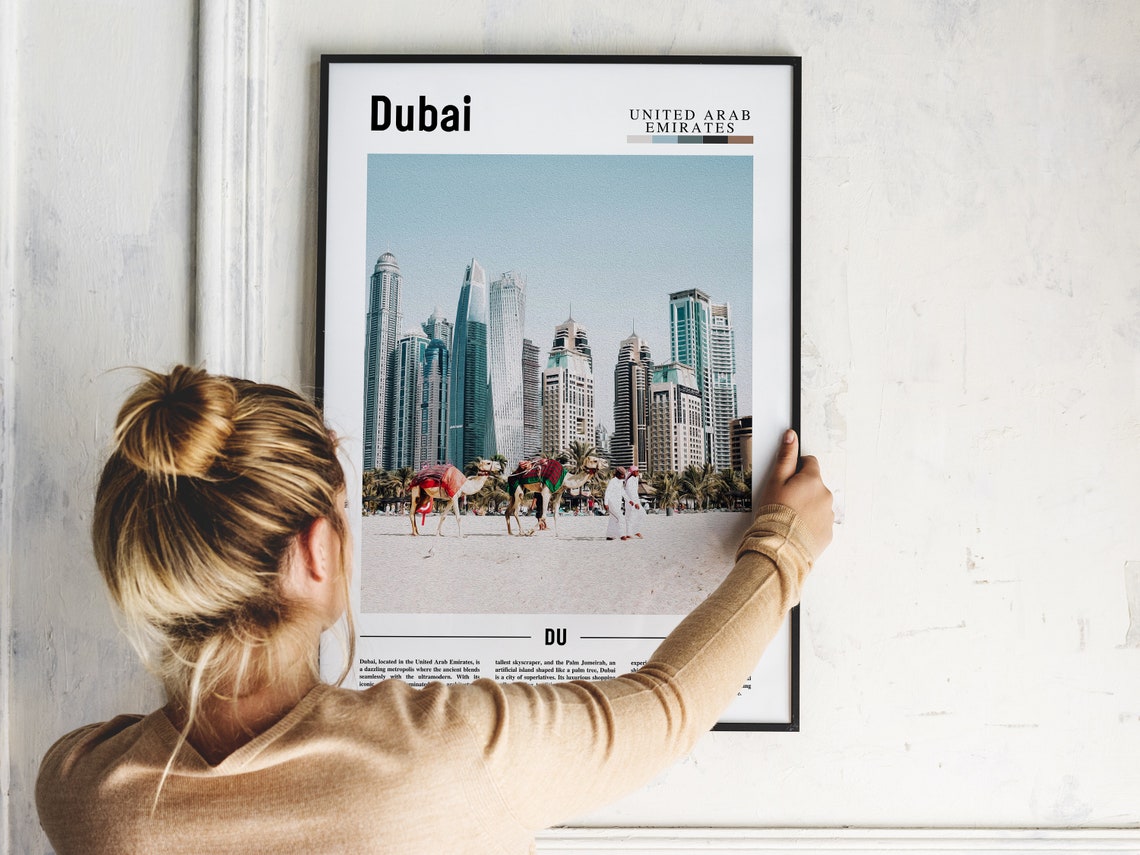 Dubai UAE Marina Skyline Camels Beach Desert City Travel Poster - Image 2