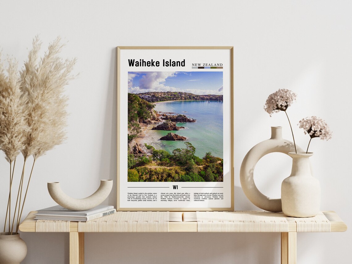 Waiheke Island New Zealand Rocky Bay Aerial Coast View Poster - Image 3