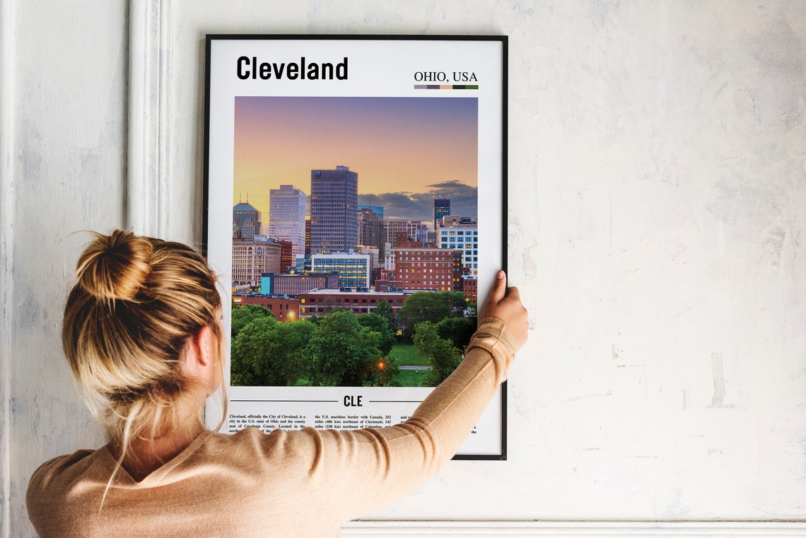 Cleveland Ohio Skyline Sunset Color Modern City Travel Poster - Image 2