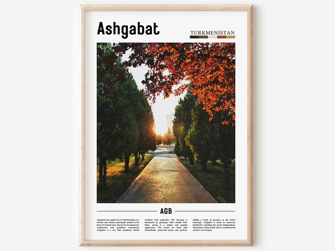Ashgabat Turkmenistan Sunset Park Alley City Photo Travel Poster