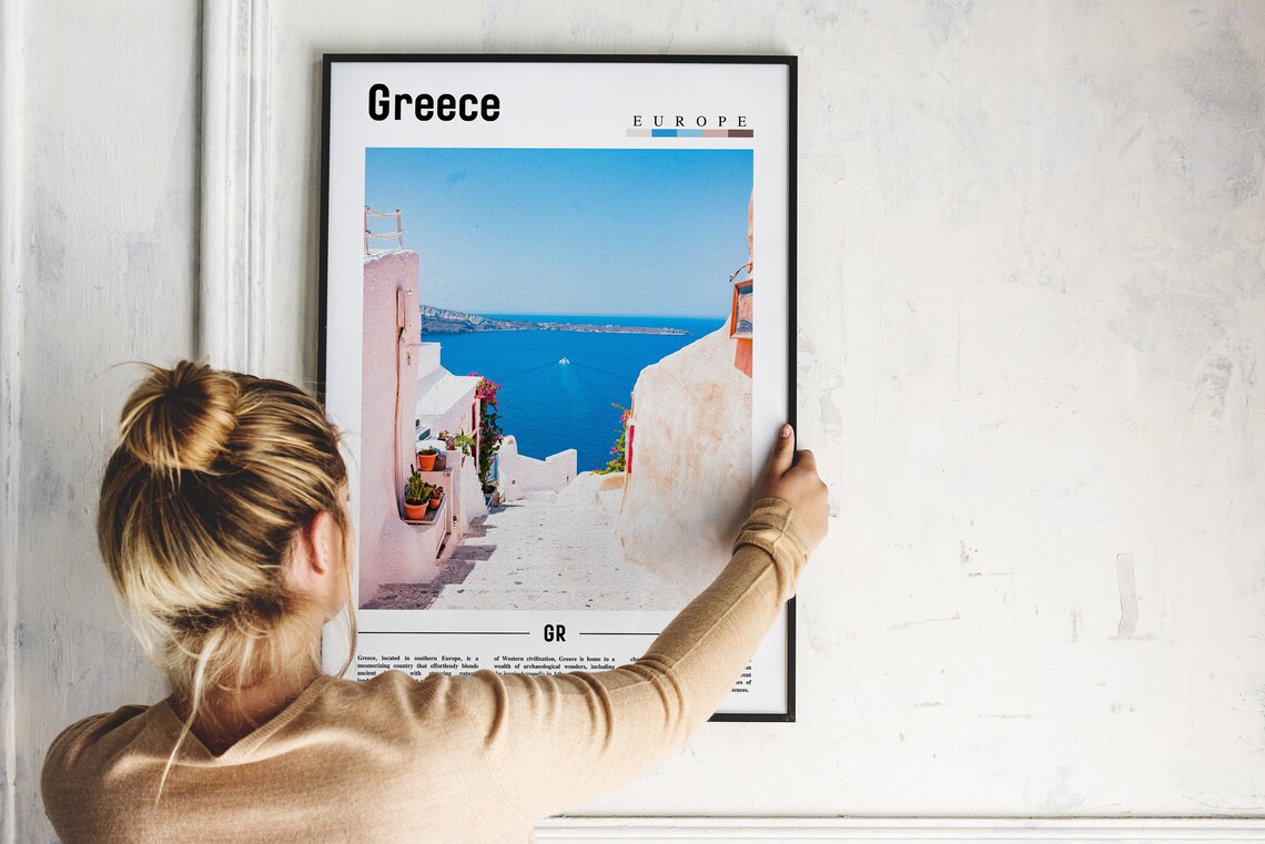 Greece White Alley Blue Aegean Sea Coastal Photography Travel Poster - Image 2
