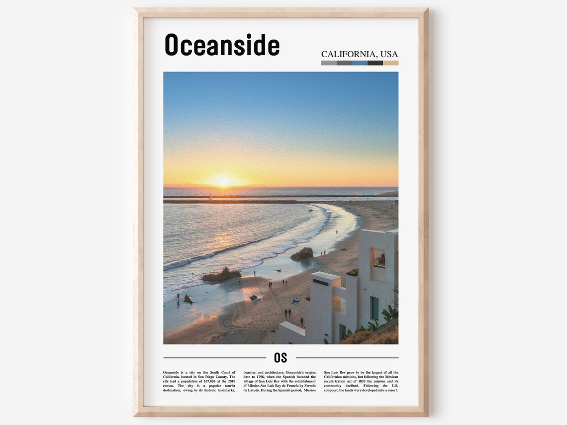 Oceanside California Golden Sunset Beach Surf Waves Travel Poster