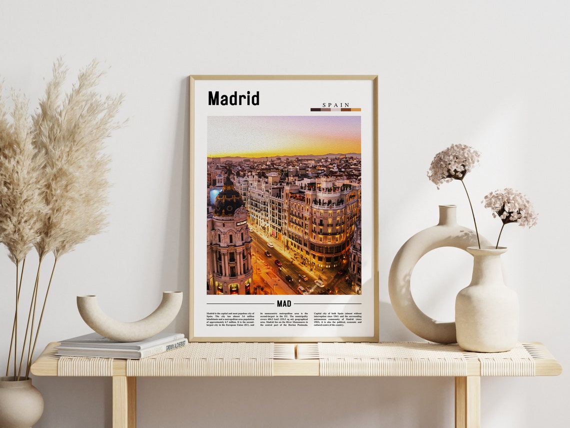 Madrid Spain Sunset Cityscape Metropolis Building Travel Poster - Image 3