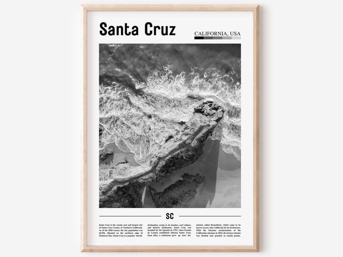 Santa Cruz Poster Black And White Santa Cruz Print Black And White Santa Cruz Wall Art Minimal Travel Print Travel Poster