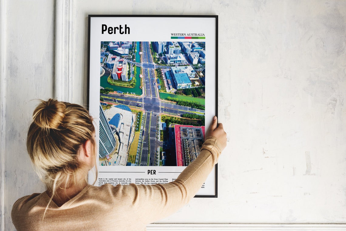 Perth Western Australia Aerial City View Travel Poster Urban Skyline - Image 2