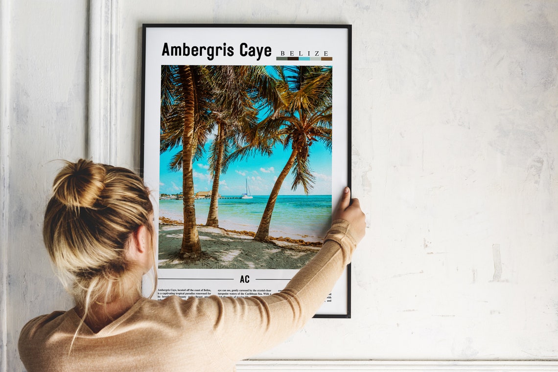 Ambergris Caye Poster Ambergris Caye Print Ambergris Caye Wall Art Minimal Travel Print Travel Destination Oil Painting Poster - Image 2