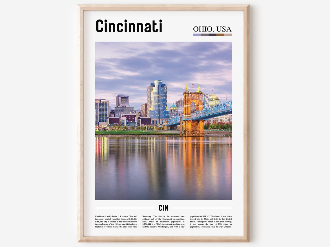 Cincinnati Print Cincinnati Poster Cincinnati Wall Art Oil Painting Poster Colorful City Print City Artwork Travel Artwork Travel Art