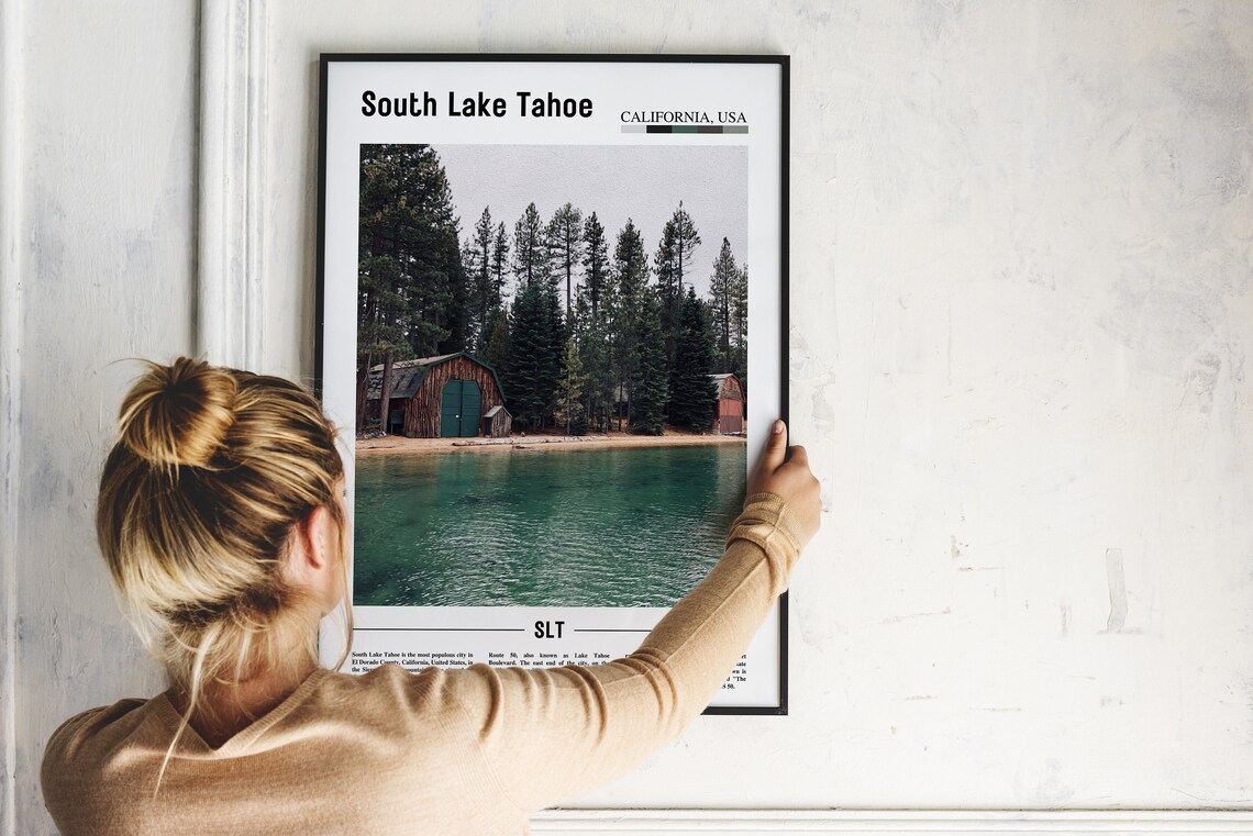 South Lake Tahoe California Boathouse Lake Pines Minimal Travel Poster - Image 2