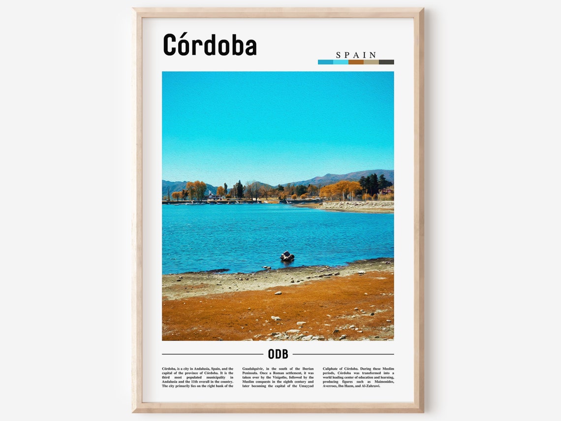 Cordoba Spain Blue River Lakeside Autumn Trees Travel Poster