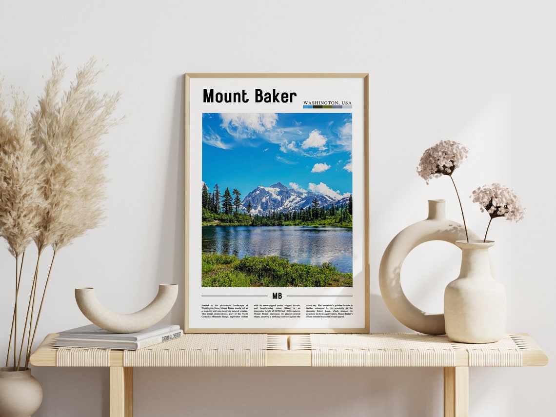 Mount Baker Washington Snow Peak Lake Minimalist Travel Poster - Image 3