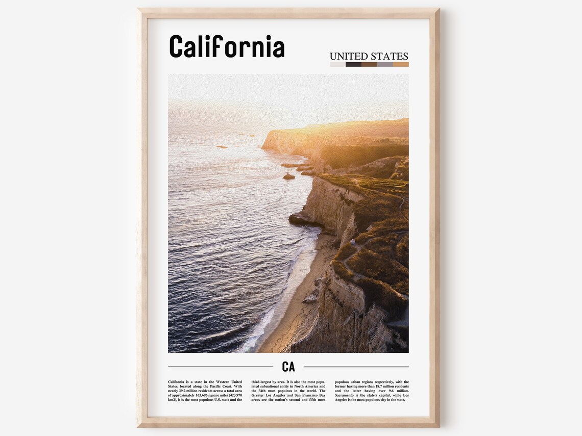 California Golden Coast Cliffs Sunset Ocean Scenic Photo Travel Poster