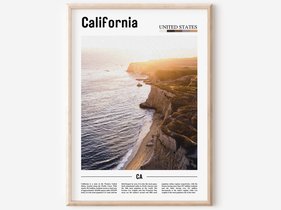 California Poster California Print California Wall Art Minimal Travel Print Minimal City Poster Travel Destination Oil Painting Poster