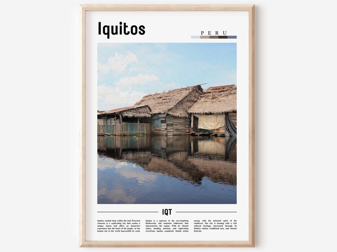 Iquitos Peru Amazon River Stilt Houses Minimal Travel Poster