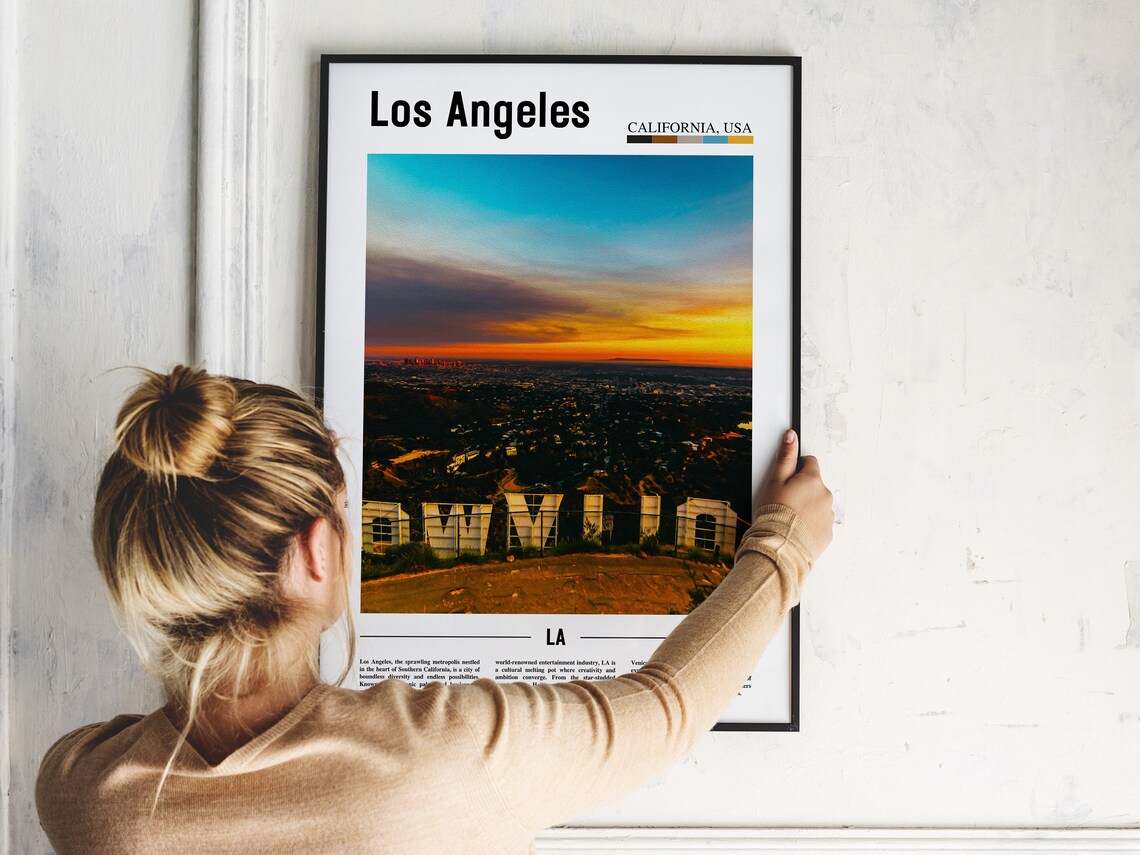 Los Angeles Hollywood Sign Above City Lights Dusk Travel Poster - Image 2