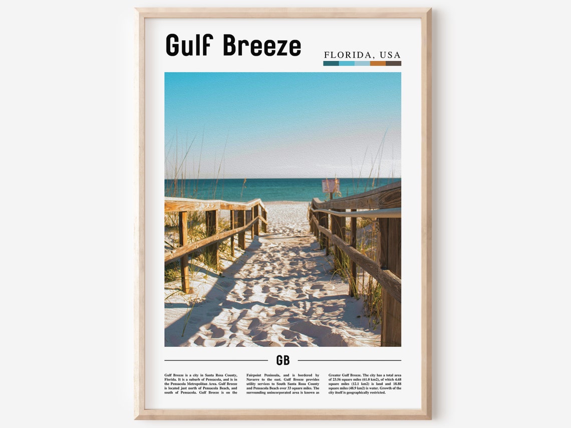 Gulf Breeze Print Gulf Breeze Poster Gulf Breeze Wall Art Oil Painting Poster City Print City Artwork Travel Artwork Travel Wall Art
