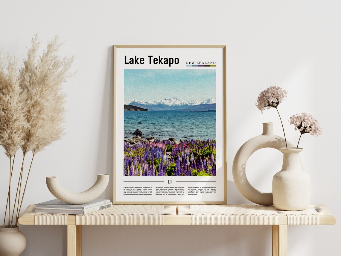 Lake Tekapo Poster Lake Tekapo Print Lake Tekapo Wall Art Minimal Travel Print Travel Destination Oil Painting Poster - Image 3
