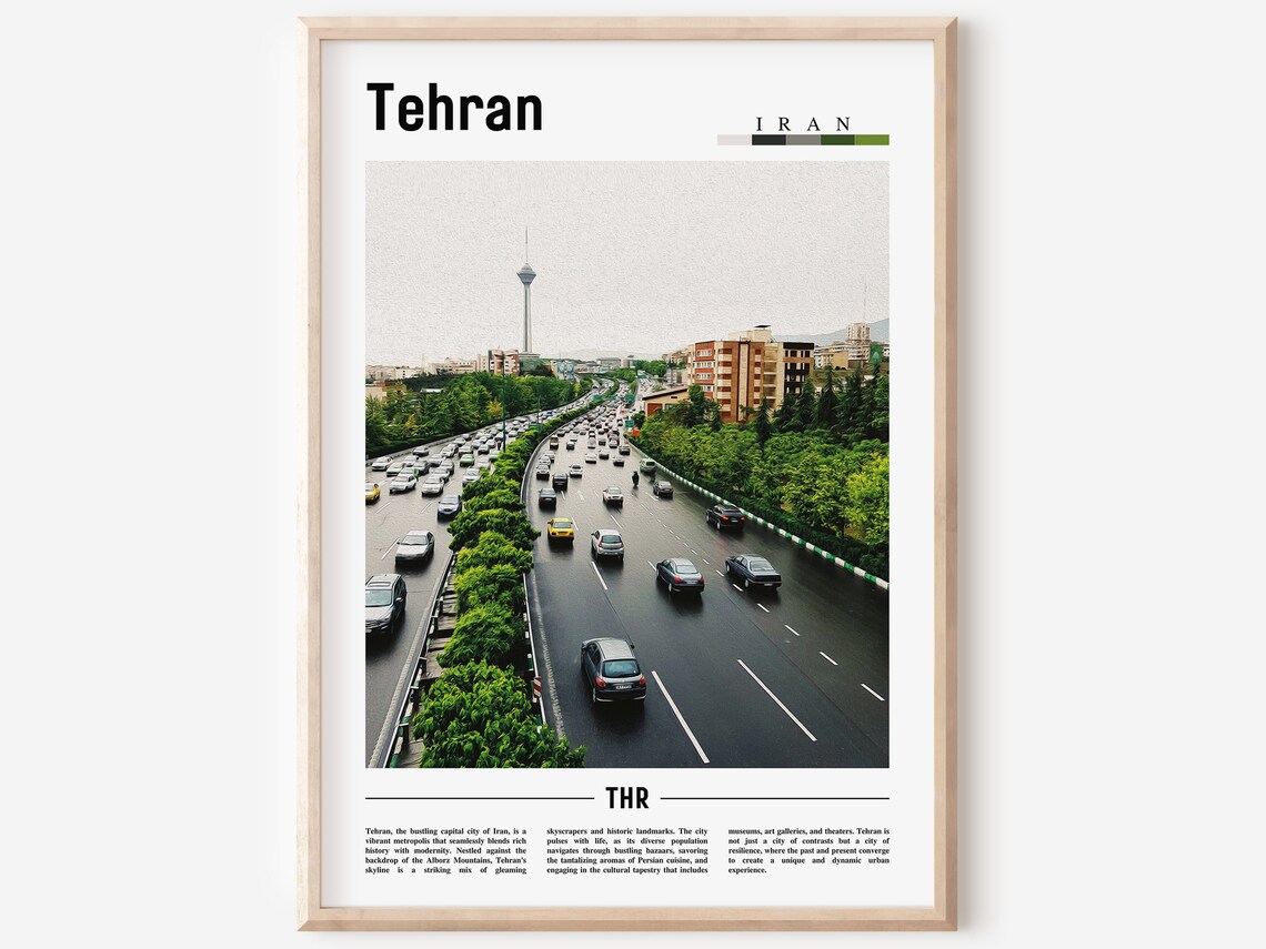 Tehran Iran Milad Tower City Highway Urban View Travel Poster