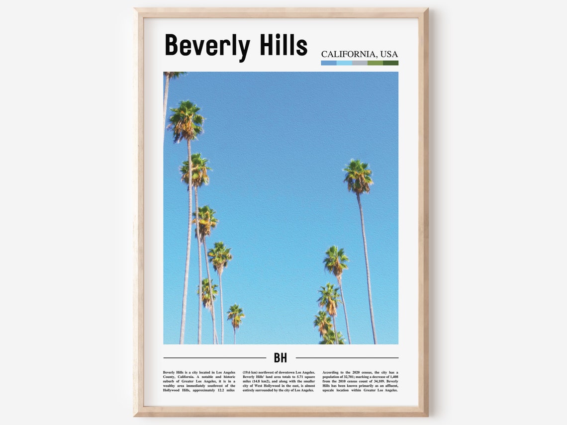 Beverly Hills California Palm Trees Blue Sky Iconic Street Poster