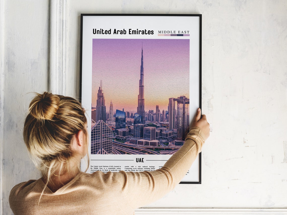United Arab Emirates Poster United Arab Emirates Print United Arab Emirates Wall Art Minimal Travel Print Oil Painting Poster - Image 2