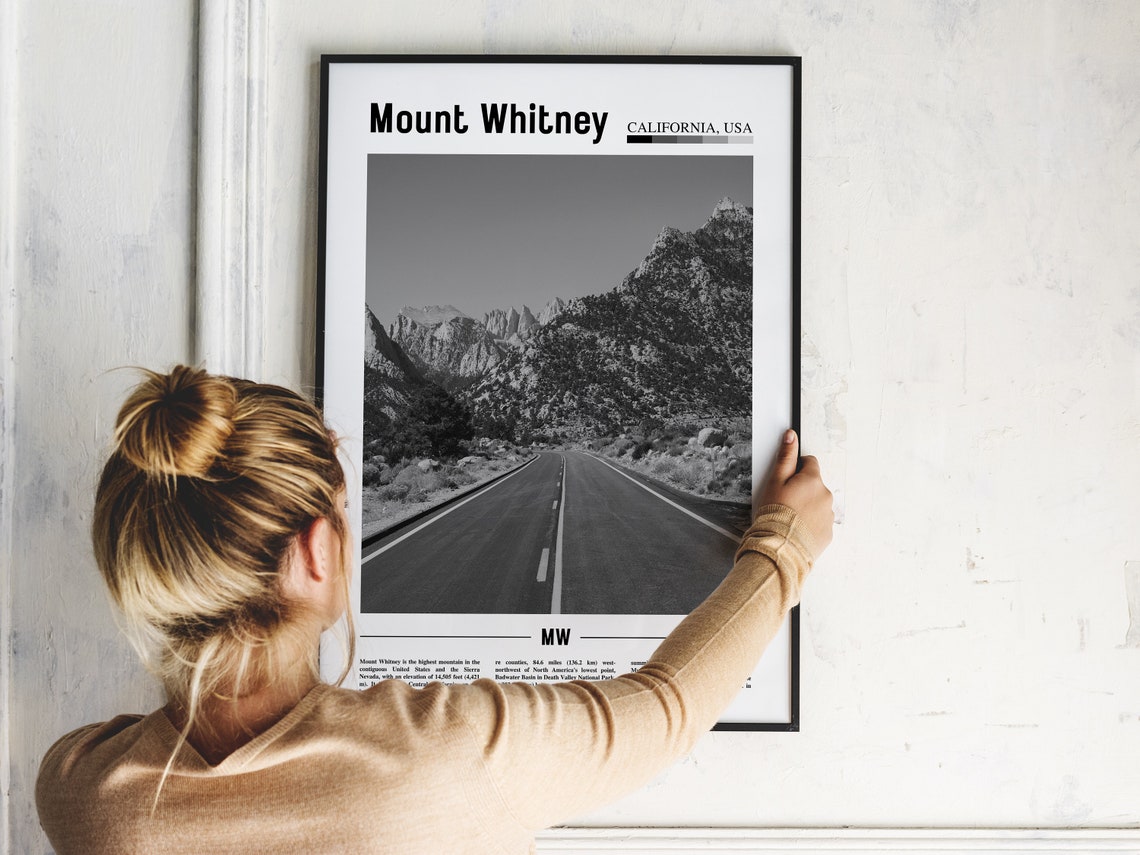 Mount Whitney California USA Black and White Mountain Travel Poster - Image 2