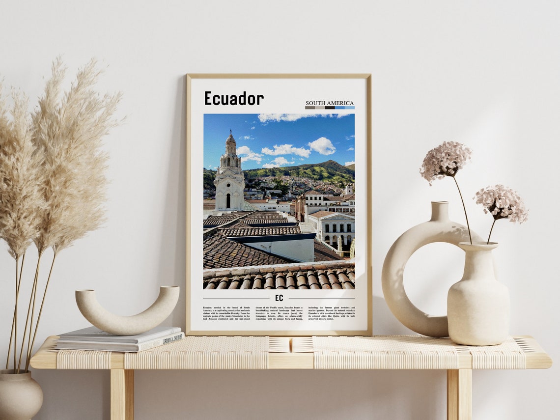 Ecuador Quito Church Tower Red Tile Roofs South America Travel Poster - Image 3